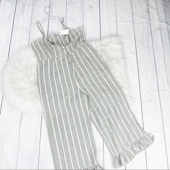 ASOS Women's‎ Grey Striped Sleeveless Jumpsuit Size 12 in Linen NEW - Picture 2 of 6